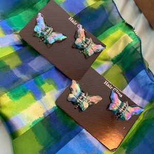 Four Small Blue Butterfly Clips